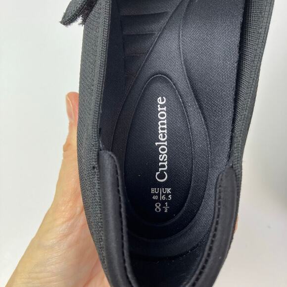 Cusolemore Sz 8.5 Square Toe Mary Jane Flats Black Knit Fabric Hidden Wedge - Picture 12 of 16